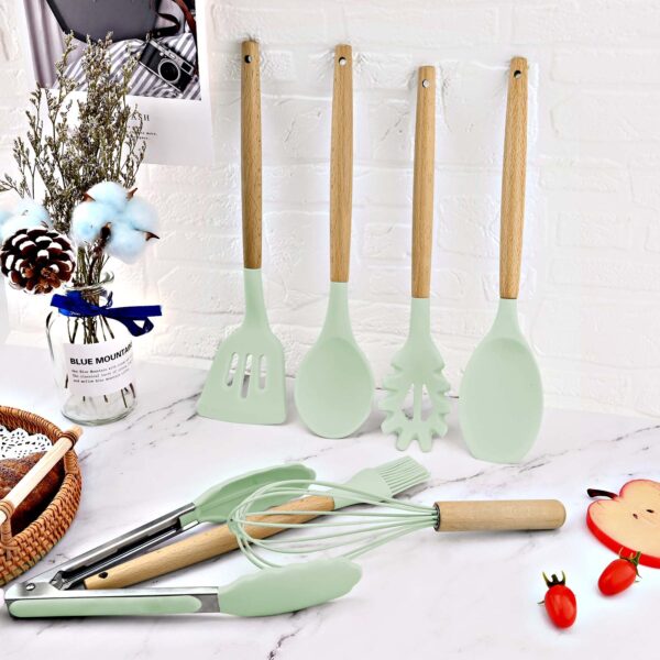 12-piece Set Wooden Handle Silicone Kitchen Utensils Silicone Kitchen Utensils Non-stick Pan Cooking Spatula Baking Storage Tool - Image 4