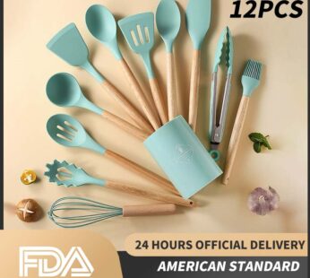 12-piece Set Wooden Handle Silicone Kitchen Utensils Silicone Kitchen Utensils Non-stick Pan Cooking Spatula Baking Storage Tool