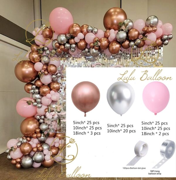 152 pc Balloon Arch Kit Chrome rose gold silver Wedding Birthday Party Decorations Baby Shower Latex Balaos - Image 2