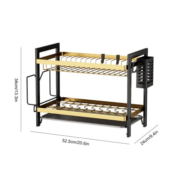 2-Tier Dish Drying Rack Multifunctional Dish Drainer Shelf Rust-Proof with Drainboard & Utensil Holder Home Kitchen Organization - Image 6