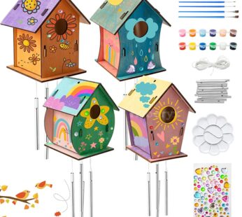 4 Sets DIY Bird House Chime Kit Making Your Own Birdhouses Crafts Build And Paint Unfinished Wooden Handmade Activities Supplies