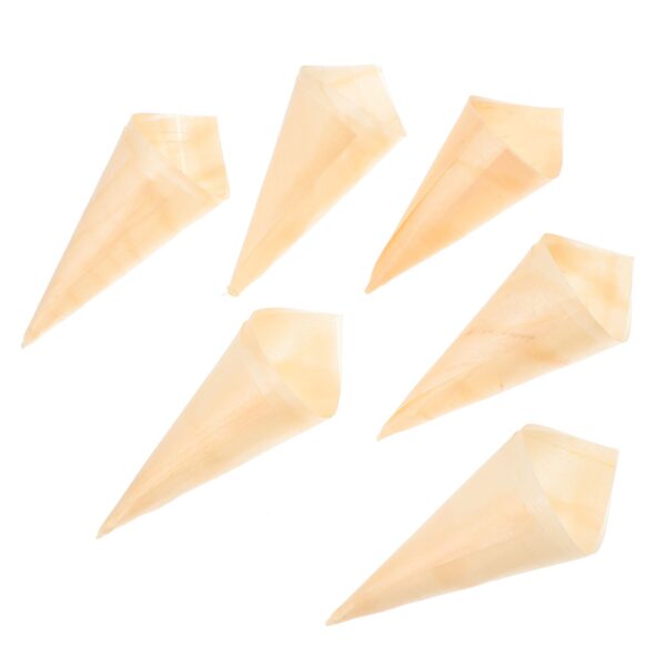 50 Pcs Small Dessert Cups Disposable Wood Cones Snow Flower Tasting Appetizer Sushi Wooden Reel