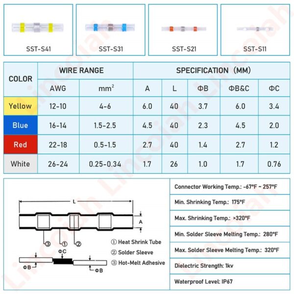 500/50Pcs Heat Shrink Butt Crimp Terminals Waterproof Solder Seal Electrical Connectors Wire Cable Splice Kit Automotive Marine - Image 6