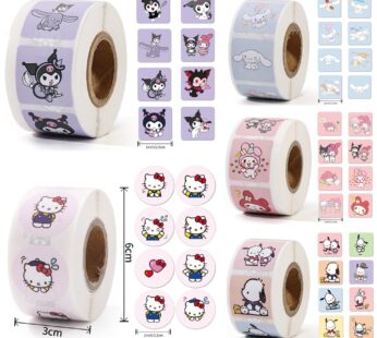 500Pcs/Roll Sanrio Stickers Kawaii Hello Kitty Melody Kuromi Cinnamoroll Luggage Graffiti Decals Kid Toy Decoration Sticker Gift