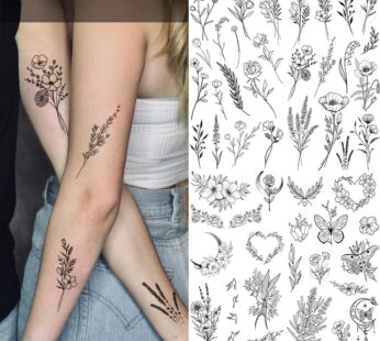 Black Flower Tattoo Sketch Tattoo Sticker Rose Blossom Tattoo Temporary Waterproof Fake Tattoo For Woman Art Tatoo Sticker