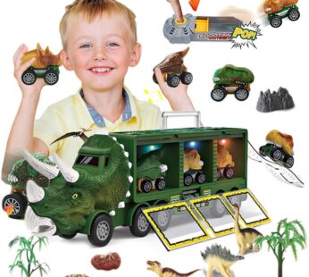 Dinosaur Transport Toy Truck Pull Back Vehicles Dino Container Storage Car Model Lighting Music Kids Boys Children Birthday Gift