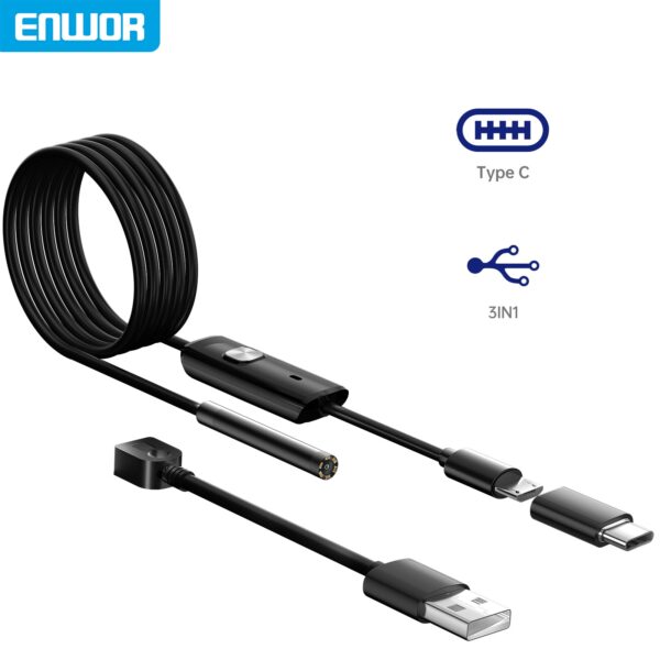 ENWOR Industrial Endoscope Camera IP67 Waterproof 5.5mm 7mm 3IN1 For Android Phones PC USB Endoscope Camera 6LEDs Adjustable