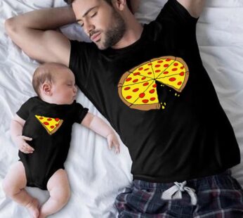 Funny Pizza Print Father Mother Kids T-Shirt Baby Bodysuit Cotton Summer Family Matching Outfits Mom Dad Children Match Clothes