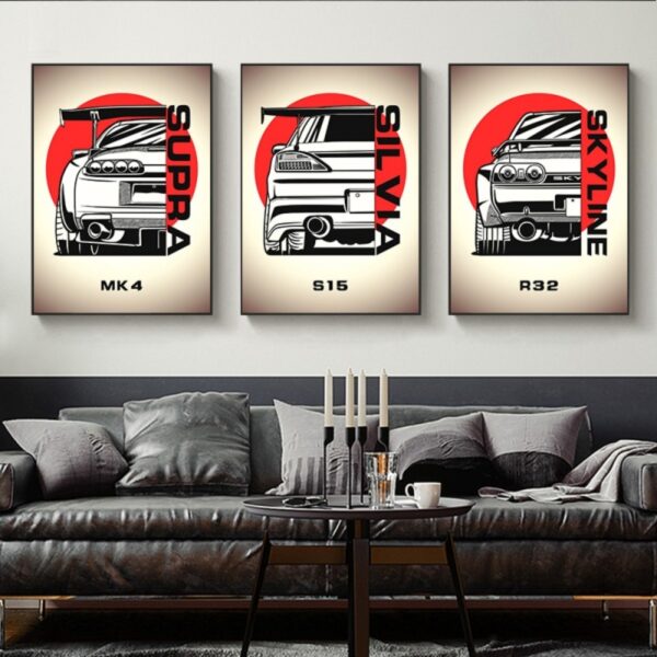 Hyundai Motor Wall Art Toyota Supra A90, Toyota Altezza, Nissan 240Z, Subaru Impreza WRX STI Poster And Print Living Room Decor - Image 2