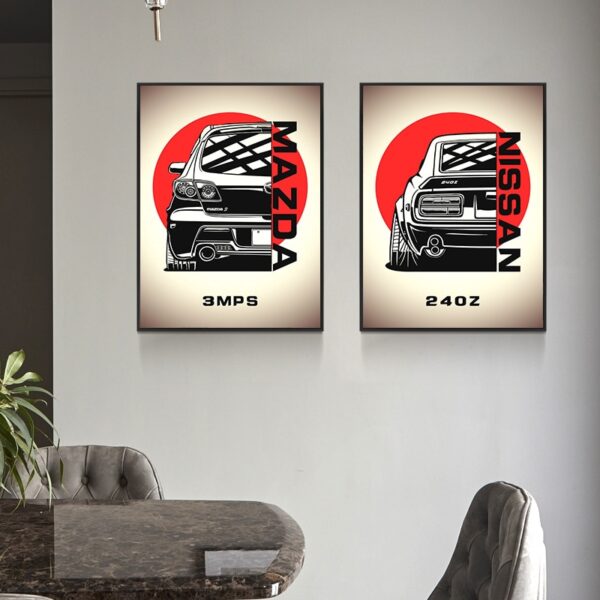 Hyundai Motor Wall Art Toyota Supra A90, Toyota Altezza, Nissan 240Z, Subaru Impreza WRX STI Poster And Print Living Room Decor - Image 3