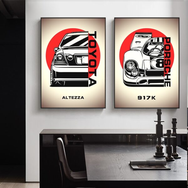 Hyundai Motor Wall Art Toyota Supra A90, Toyota Altezza, Nissan 240Z, Subaru Impreza WRX STI Poster And Print Living Room Decor - Image 4