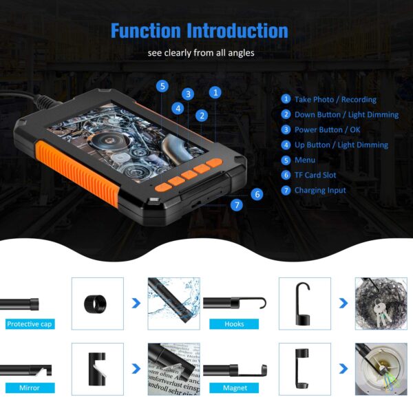 Industrial Endoscope Camera 1080P 4.3 Inch IPS Single Dual Lens Pipe Car Inspection Borescope IP68 Waterproof With LED - Image 6