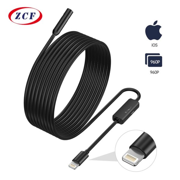 Industrial Endoscope HD960P Wired Camera Direct Connect with IPhone Ipad 8MM 5.5MM LensPipe Inspection Borescope LED Waterproof