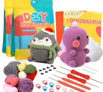 KRABALL Penguin Dinosaur DIY Animal Beginners Kniting Kit for Adults and Kids with Crochet Hook Accessories and Instructions