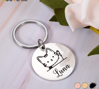 Personalized Cat ID Tag Anti-lost Mirror Pet Name Tags Plates Free Engraving Cats Kitten ID Tag Nameplate Pendant for Pets