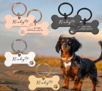 Personalized Pet Dog Tags Shiny Mirror Bone ID Tags Engraving Name Kitten Puppy Anti-lost Collar Tag for Dog Cat Nameplate Pets