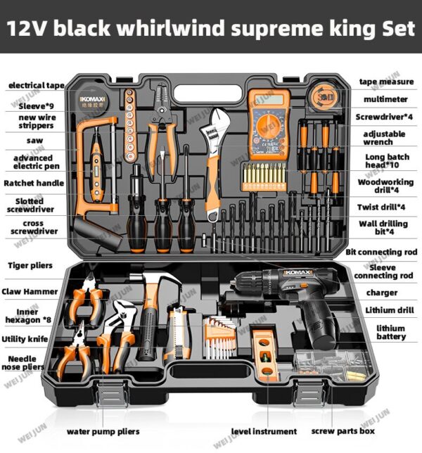 Professional Home Improvement Toolbox Full Set Powerful Impact Drill Combination Mechanical wood Car Repairs Complete Toolkit - Image 6