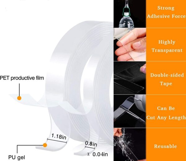 Reusable Nano Adhesive Tape Clear Double Sided Removable Transparent Alien Tape Anti-Slip Traceless for Home Supplie - Image 2