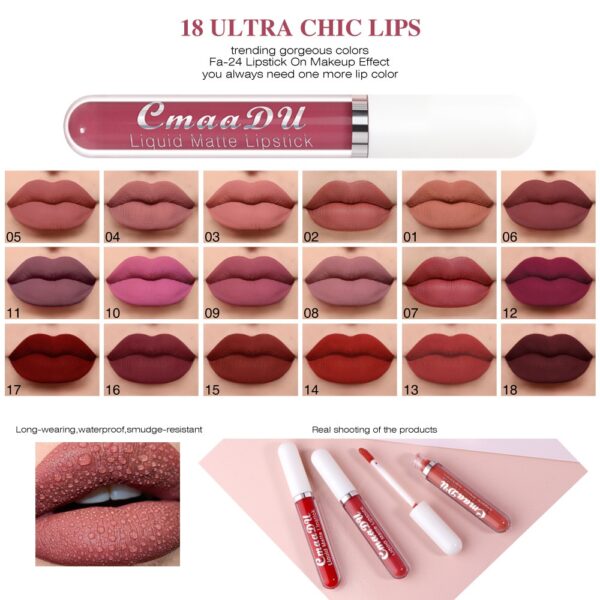 Sexy Long Lasting Velvet Matte Lip Gloss Liquid Lipstick Lip Makeup Women Beauty Red Nonstick Cup Waterproof Lip Gloss 18 Color - Image 3