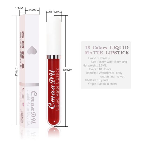 Sexy Long Lasting Velvet Matte Lip Gloss Liquid Lipstick Lip Makeup Women Beauty Red Nonstick Cup Waterproof Lip Gloss 18 Color - Image 6