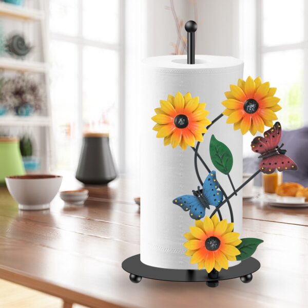 Sunflower Paper Towel Holder Iron Standing Home Kitchen Roll Stand Lifelike Butterfly/Bee Paper Towel Stand Decorative - Image 2