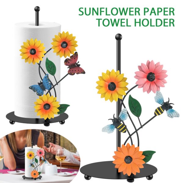 Sunflower Paper Towel Holder Iron Standing Home Kitchen Roll Stand Lifelike Butterfly/Bee Paper Towel Stand Decorative