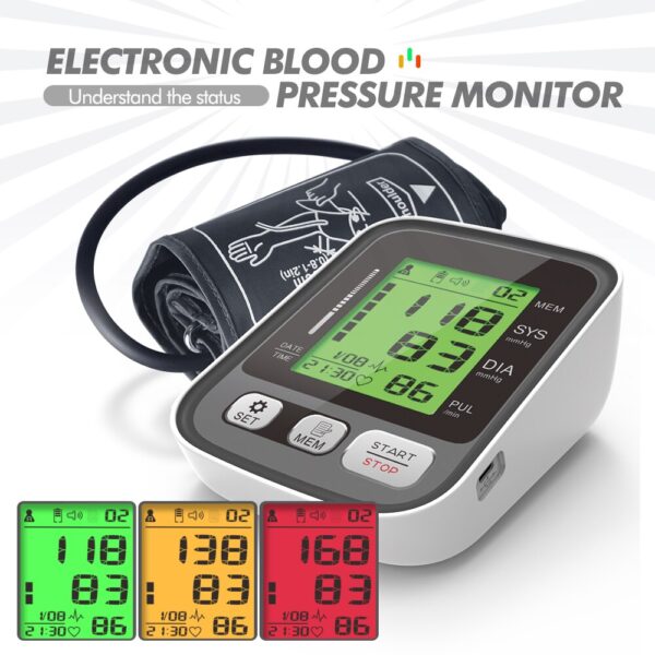 Upper Arm Blood Pressure Monitor Automatic Digital Blood Pressure Monitor Cuff Home BP with Large LCD colored 3 color display - Image 3